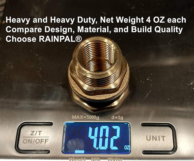 BBF020 LF Compliant Brass Bulkhead Tank Fitting (Double Female 1/2” NPT and Male 3/4" NH Garden Hose Threaded, 4 oz each) (2)