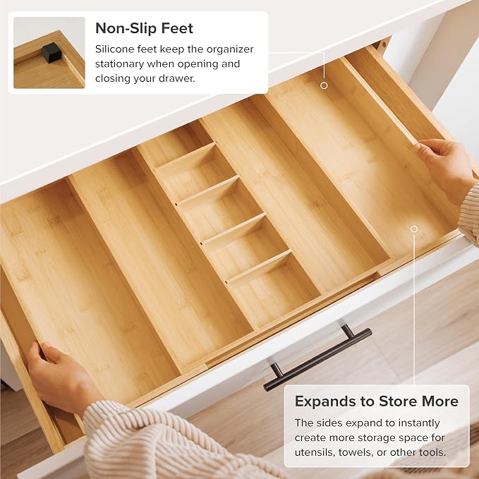 KitchenEdge Utensil & Junk Drawer Organizer, 16-28 in, Bamboo