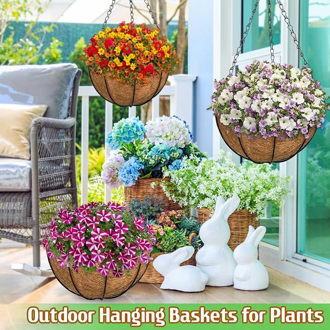 ZeeDix 3 Pack 16 Inch Large Hanging Baskets for Plants Outdoor with Coconut Liners Replacement, Hanging planters Baskets with Natural Coco Liner for Outdoor Indoor Planters Flowers Vegetables