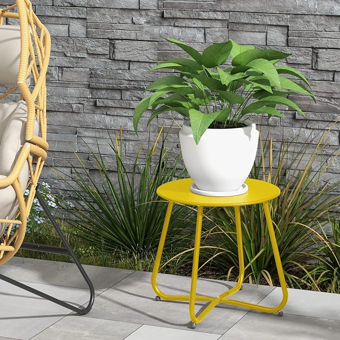 Grand patio Small Round Side Table, 18-inch Outdoor Side Table with Adjustable Feet, Modern End Accent Table for Patio Porch, Yellow