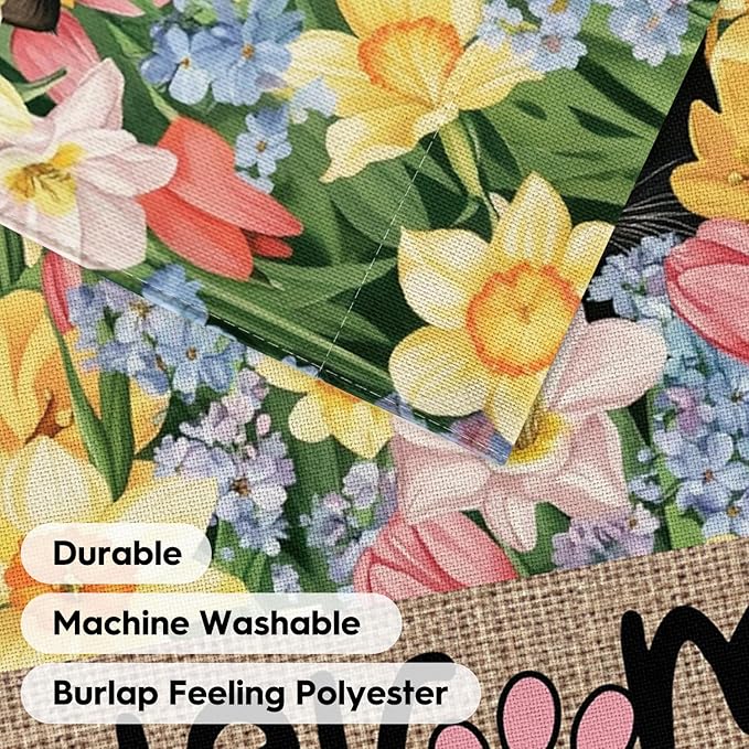AVOIN colorlife Spring Floral Garden Flag 12x18 Inch Double Sided Outside, Black Cat Welcome Seasonal Yard Outdoor Flag