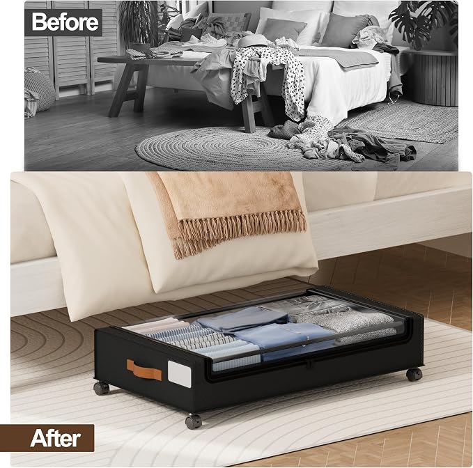 LAMU Under Bed Storage with Wheels, 2Pack Underbed Storage Containers,Black