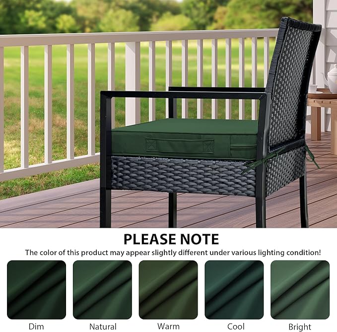 IPYNBAP Outdoor Chair Cushions Set of 4,Waterproof Outdoor Seat Cushions for Patio Furniture,Patio Chair Cushion with Handle and Ties, Square Out Door Chair Pads,18.5" x 16" x 3", Forest Green