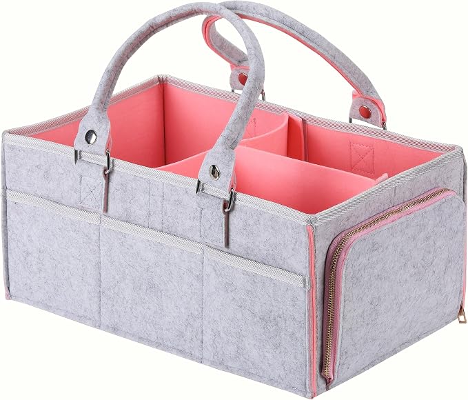 Mr. Pen- Baby Diaper Caddy Organizer, Gray, Pink Inside