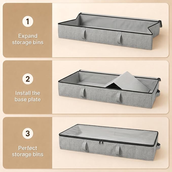 Side-Supported Under Bed Storage Containers, 6 Inch 60L Clothes Storage Bin | Underbed Storage Bin with Sturdy Handles and Sidewalls, Closet Organizer for Clothes, Seasonal Items, Speckled Grey, 2 Pack