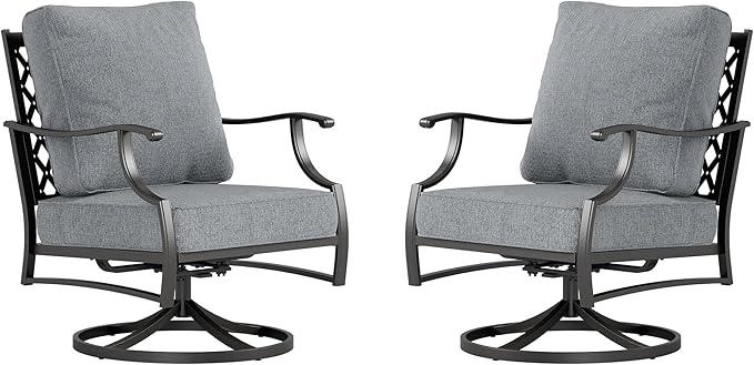 SUNSHINE VALLEY Metal Outdoor Swivel Patio Chairs Set of 2 with 5.75" Extra Thick Cushion, 2 Piece High Back Swivel Rocker Patio Chairs Outdoor Furniture Seating for Deck Balcony Front Porch, Gray