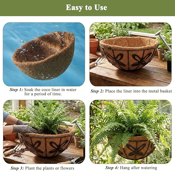 3 Pack Hanging Baskets for Plants Outdoor 10 Inch Butterfly Metal Hanging Planters with Coco Coir Liner, Round Hanging Flower Basket for Home Garden Patio Balcony Porch