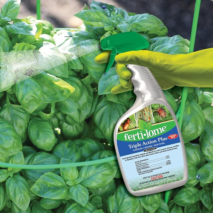 Fertilome (10251) Triple Action Plus Insecticide Fungicide, 32 oz | Pyrethrin + neem oil concentrate - Controls insects, mites & fungal disease - Home fruit & veggie gardeners