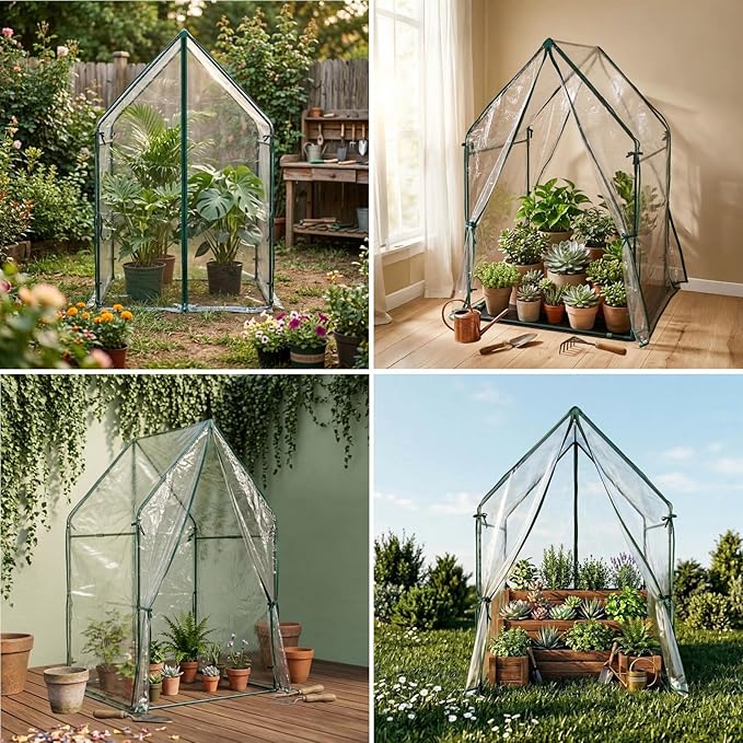 Portable Greenhouse for Outsides, 36x36x59 Inch Heavy Duty Green House Tent with PVC Cover, Garden Plant Protector with Zippered Door for Vegetables Flowers Fruits Herbs