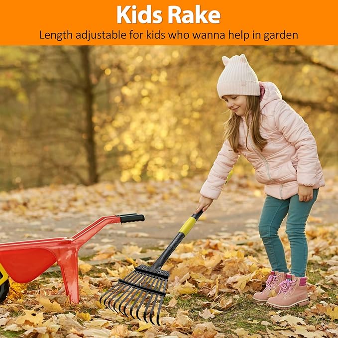 Rake for Leaves - 11 Tines Heavy Duty Metal Small Narrow Leaf Rakes, Adjustable Garden Rake for Lawns Yard Flower Bed Grass Mulch Shrub Camping Gardening 65inch