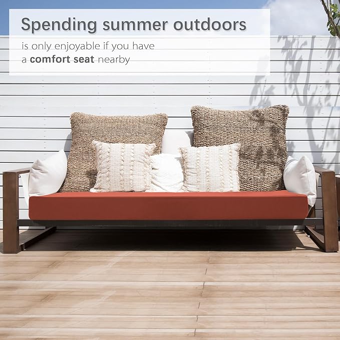 Favoyard Outdoor Bench Cushion 59 x 18 Inch Waterproof Patio Furniture Cushions 3-Year Color Fastness Garden Sofa Settee Couch Swing Pads with Handle and Attach Ties, Spice