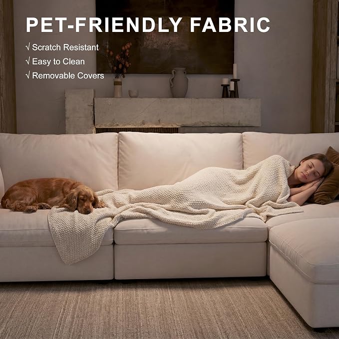 Cloud Sectional Couch with Washable Cover, Wide Deep Seat Modular Sectional Sofa for Living Room, Only Armrest, Off-White