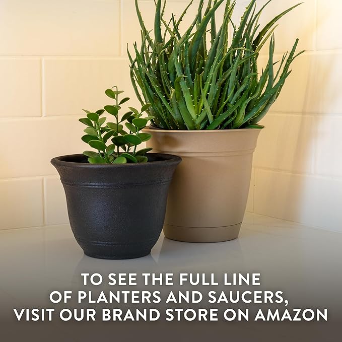 The HC Companies Sierra Round Self-Watering Pot - Lightweight Plastic Planter for Herbs & More - Durable Plant Pots for Indoor Plants & Outdoor Plants (13” Rustic Redstone, Pack of 2)
