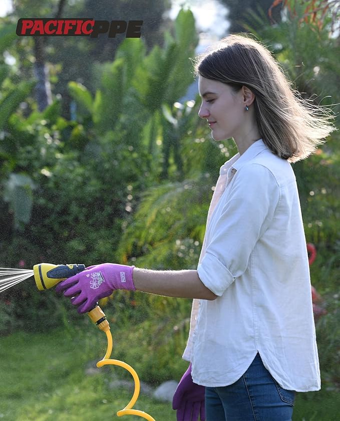 PACIFIC PPE 6 Pairs Gardening Gloves for women and Ladies, Rubber Coated Garden Gloves, Outdoor Protective Work Gloves, Small, Purple & Red