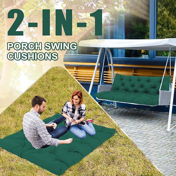 Premium 5" Thick Waterproof Outdoor Swing Cushions Sturdy Durable 2-3 Seat Replacement Porch Swing Cushions with Backrest&Ties Bench Cushion for Outdoor Furniture Backyard Patio(48x40inch)