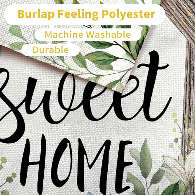 CROWNED BEAUTY Spring Home Sweet Home House Flag Eucalyptus Double Sided 28x40 Inches Large Burlap Welcome Holiday Seasonal Yard Decoration for Outside Porch