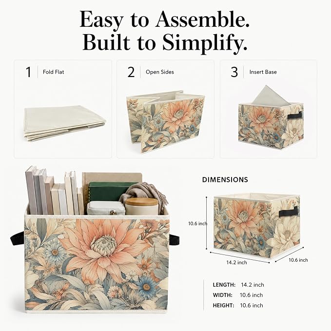 Boho Vintage Flower Storage Bins Box with Handles