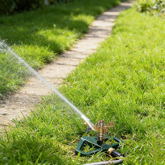 Hourleey Impact Pulsating Sprinklers for Yard - Heavy Duty Lawn Sprinkler with Metal Base, Adjustable Rotating 360 Degree for Large Area Garden, Coverage up to 5,800 Sq. Ft