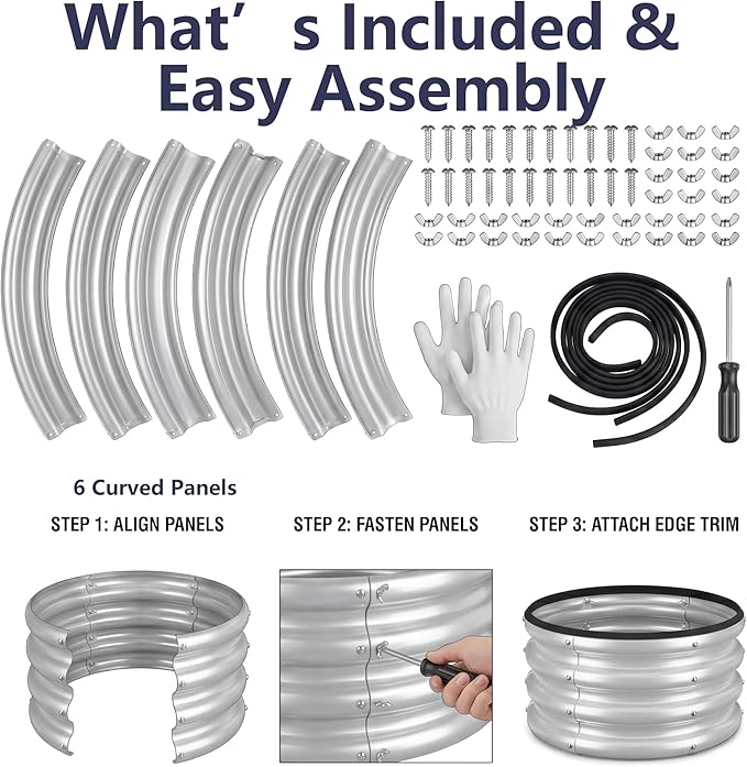 2 x 2 x 1 ft Round Raised Garden Bed, Silver 1 Pack 0.6 mm Thick Galvanized Steel Planter Box with Double Layer Paint and Safety Edge Trim for Vegetables Flowers Herbs Outdoor Garden