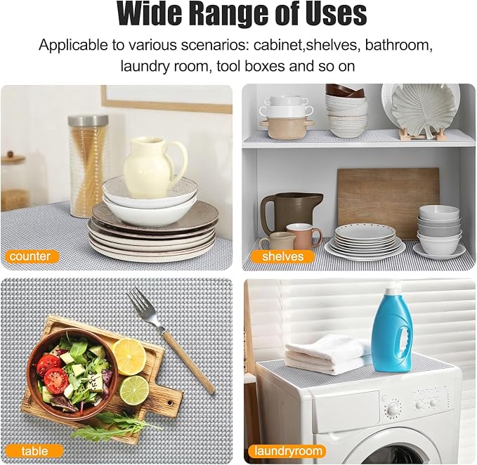 Songrey Non-Slip Shelf Cabinet and Drawer Liner, 20IN x 20FT, Light Gray | No Adhesive Residue, Strong Grip, Thick PVC Mat, for Kitchen Shelves, Bathroom Drawers, Home Essentials, Snip to Fit