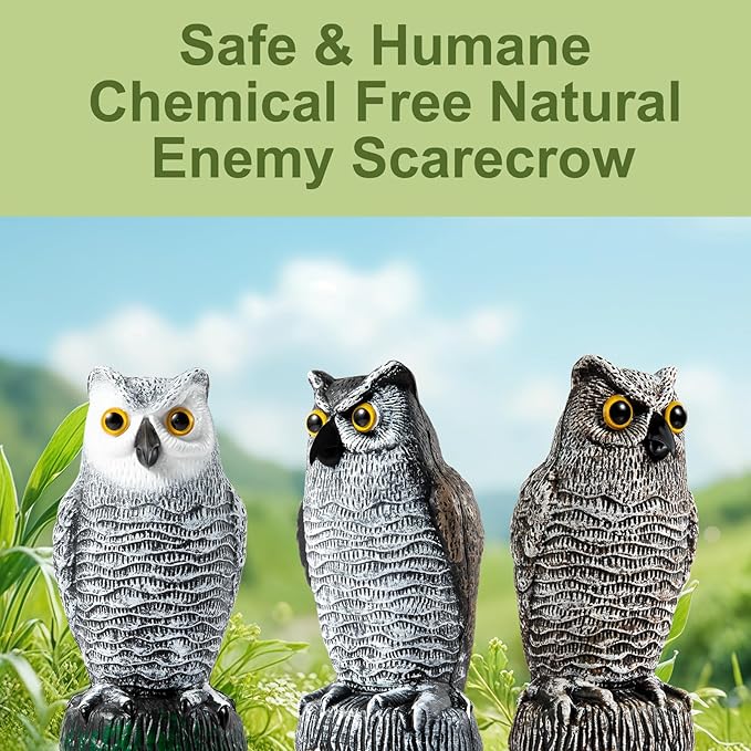OFFO 3 Pack Plastic Owls Scarecrow for Halloween Decorations Outdoor Garden, Yard, Pool Decoration, 8.3 in Height