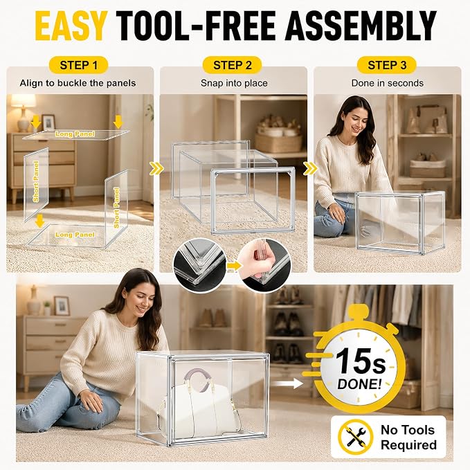12 Pack Clear High-Top Sneaker Storage Boxes, Acrylic Shoe Organizer