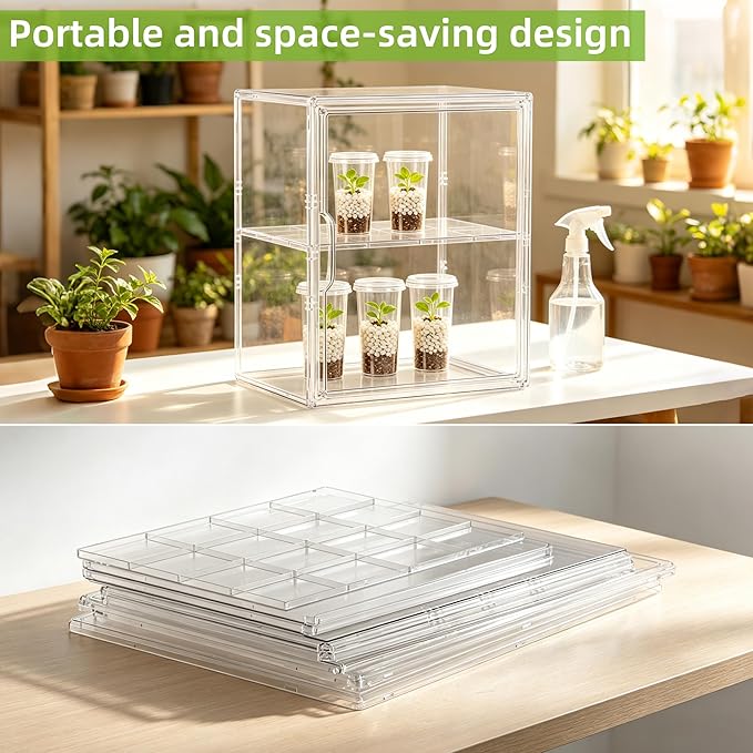 2-Tier Mini Greenhouse Indoor, Clear Stackable Tabletop Greenhouse with Magnetic Door,Small Greenhouse for Garden Plant Seed Starting,Home&Garden,1 Pack