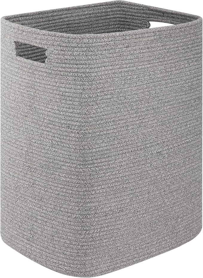OIAHOMY Laundry Hamper Laundry Basket Rectangle Cotton Storage Basket Grey | 16x13x22in Woven Clothes Hamper with Handles, Large Blanket Basket for Living room, Decorative Storage bins for Toys,Pillows