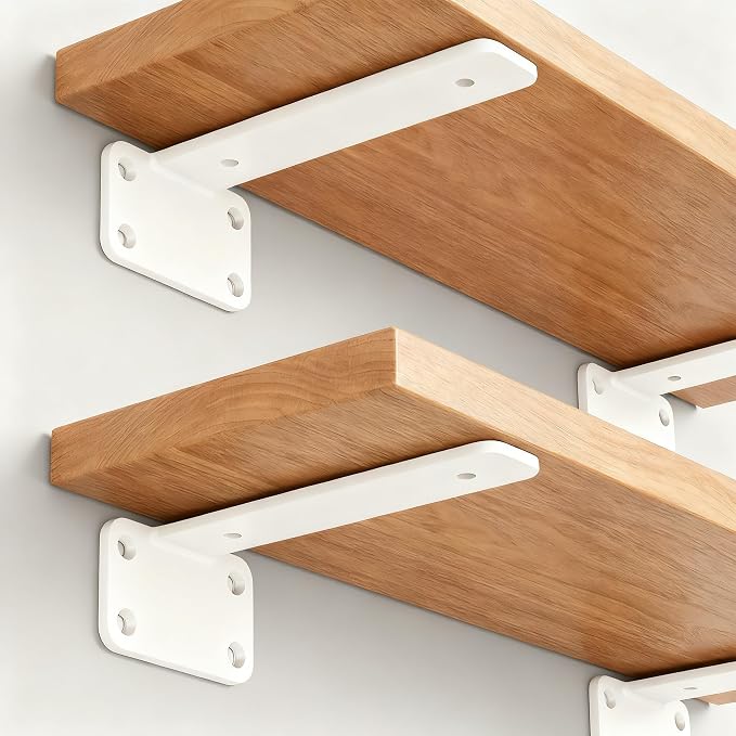 12 Pack - 6 inch White Hidden L Shelf Bracket (1/5 Inch Thicked) Iron Floating Shelf Brackets Rustic Industrial Metal Brackets for Shelf Support