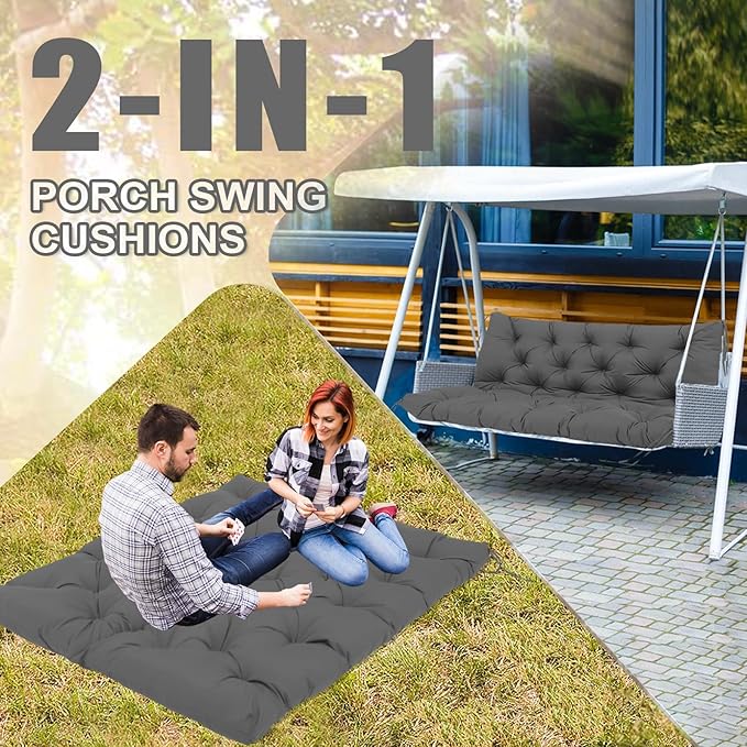 Extra Thick 5" Waterproof Porch Swing Cushions Outdoor 40 inch Swing Cushions 2 Seater Replacement with Backrest and Ties for Outdoor Furniture Patio Bench Garden (Gray)