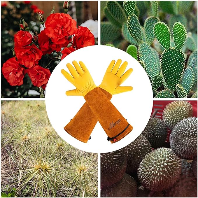 Morzejar Professional Gardening Gloves for Men&Women, Rose Pruning Gloves Thorn Proof, Adjustable Cuff, Breathable Leather Cowhide Long Garden Gloves,Garden Gifts & Tools for Gardener,Yard Work