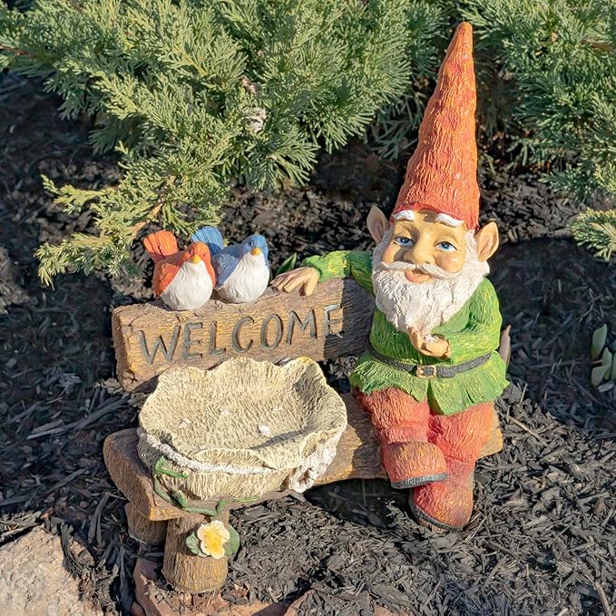 Zaer Ltd. Classic Spring Gnome Garden Statue in Assorted Styles (Gnome on Bench)