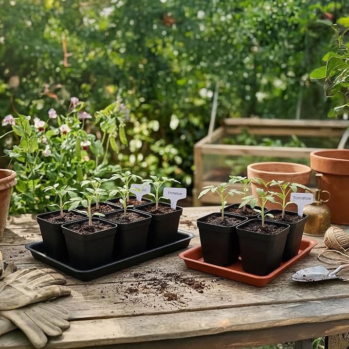 GREANER 120PCS Plastic Nursery Pots, 3.5 Inch Black Small Pots for Plants, Sturdy Plant Containers for Flowers, Seedlings, Planting, Succulents