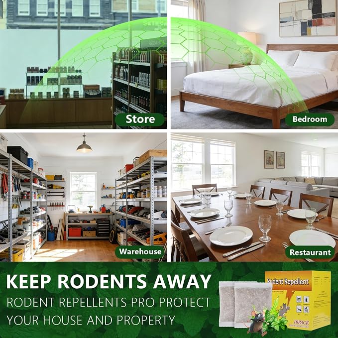 10 Pack Mouse Rodent Repellent, Peppermint Lemon Oil Mice Repellent for Squirrel Rats Spider Pests, Natural Deterrent for Kitchen, Warehouse, Car, Indoor, Outdoor, Safe for Pets Family
