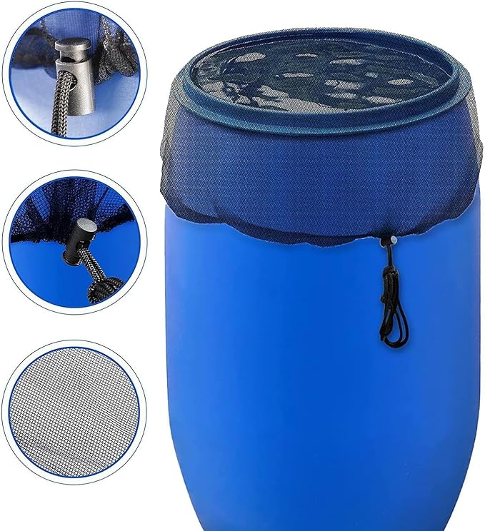 Mesh Cover for Rain Barrels - 39in Rain Barrel Netting with Drawstring, Water Collection Buckets Tank Protector Screen for Preventing Fallen Leaves in Outdoor Garden Eaves