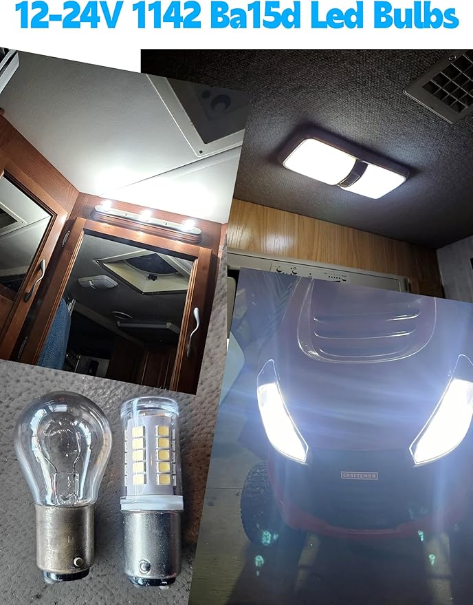 1142 Ba15d Led Bulbs 6000k White 12V-24V, Double Contact DC Bayonet Base 5W, 1004 1076 1176 90 1130 S8 68 78 96 LED Light Bulbs for Car Trailer RV Camper Boat Interior Marine Navigation Lights, 4Pack