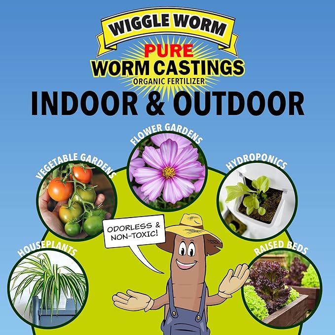 Wiggle Worm 100% Pure Organic Mineral-Dense Worm Castings Fertilizer, 15lbs - Improves Soil Fertility and Aeration for Growing Better Houseplants, Vegetables, and More