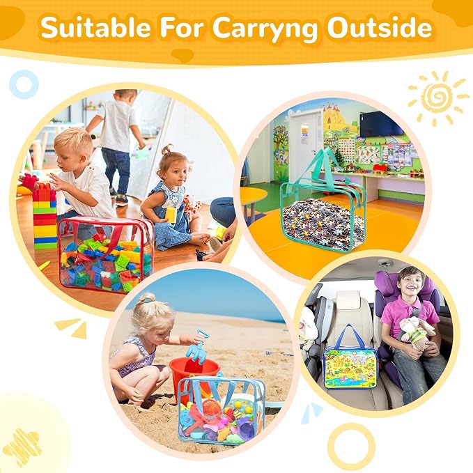 8 Packs 8 Colors Large Toy Storage Bags with Labels, Reusable Clear PVC Board Game Storage, Travel Waterproof Organizer Bags with Zipper for Building Blocks, Puzzle(4 large & 4 Extra Large)