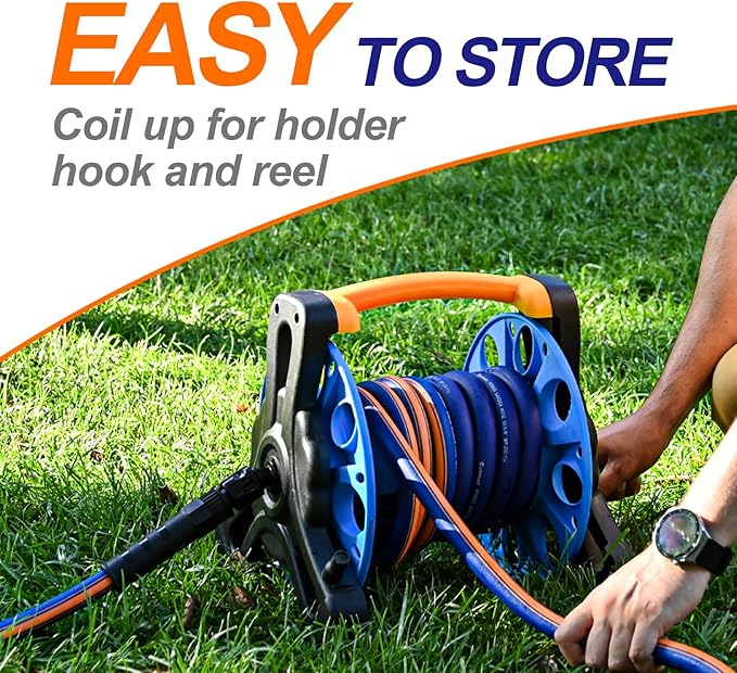 garden hose 50 ft x 5/8Inch, Hybrid Rubber 50 ft water hose, Durable, Anti-UV, Sturdy, No-Leakage, Lightweight, Flexible, Heavy Duty garden hoses with Swivel Handle