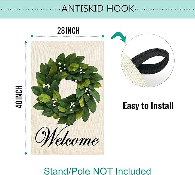 Baccessor Spring House Flag Wreath Garden Flag Magnolia Leaves Welcome Large Yard Flag 28 x 40 Inch Double Sided Burlap Summer Outside Decor