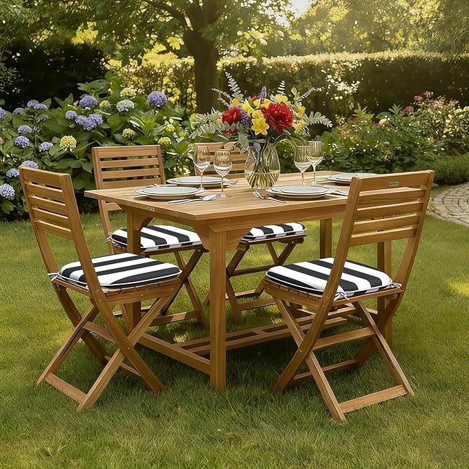 DYTXIII Set of 4 Outdoor Chair Cushions with Ties,Water Repellent Patio Chair Pads 17"x 16" for Outdoor Furniture,Round Corner Seat Cushions for Garden Yard Kitchen Cabana Black