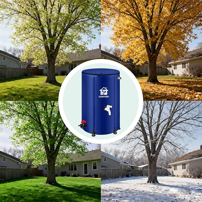 100 Gallon Rain Water Barrel, Portable Rainwater Collect System Water Storage Tank Collapsible Rain Barrel with Filter, Spigot & Overflow Kit (Reinforced Liner+Thickened Legs) - Blue