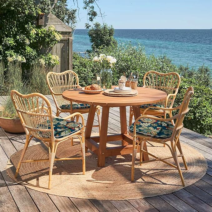Outdoor Chair Cushions Set of 4, Water Resistant Patio Chair Pads with Ties, Seat Cushions for Home Garden Furniture Decoration, 16"x17",Peacock Blue