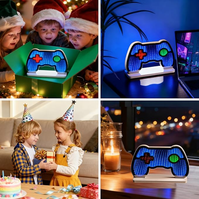 Gamepad Infinity Mirror Light, Gaming Room Decor LED Night Light with USB Power, 3D RGB Gaming Desk Decor for Gamer Bedroom, Teen Boy Room, Kids Gaming Setup, Cool Gamer Gifts,10.6"×6.7"