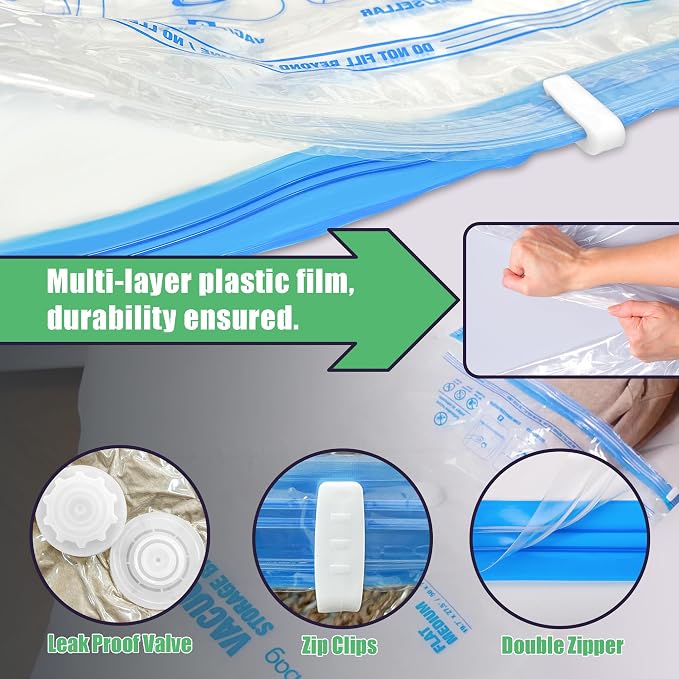 15 Jumbo Vacuum Storage Bags for Bedding, Vacuum Seal Bags for Clothing