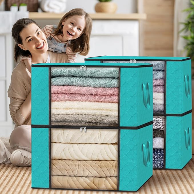Fab totes 4 Pack Storage Bags for Clothes Blanket Storage Bins with Lids