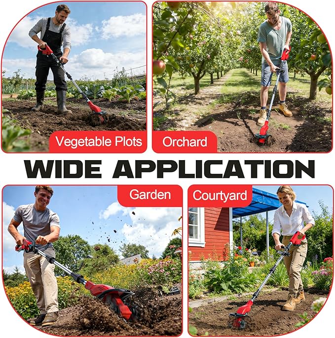Cordless Tiller Cultivator Compatible with Milwaukee 18V Battery(Tool Only), 450RPM Electric Tiller for Gardening, 9"x6.3" Tilling, 48 Reinforced Steel Tines Rototiller for Lawn/Soil Cultivation
