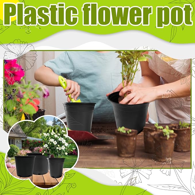 20 Gallon Nursery Pots Plastic Container Injection Molded Pot for Plants Flexible with Drainage Holes Suitable for Plants Soil Growers or Hydroponics Black 10 Pcs
