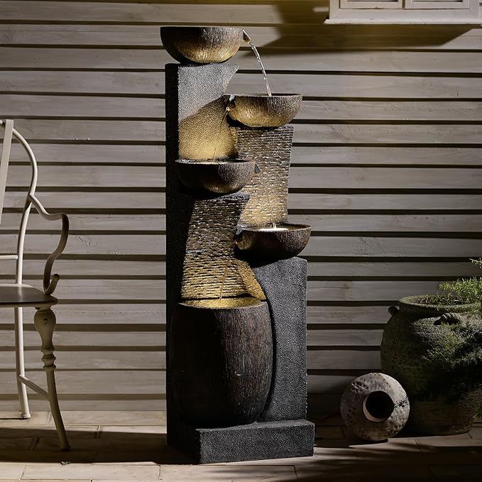 Bumilgar 51.4" H Outdoor Garden Water Fountain for Garden, Patio, Backyard, Deck, Porch and Home Art Decor, 5 Tiers Modern Cascading Large Outdoor Fountain with Lights