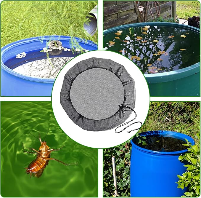Rain Barrel Accessories Mesh Cover with Drawstring Collection Buckets Cover Tank Harvesting Tool Protector Preventing Fallen Leaves Debris Small Objects in Outdoor Garden(37.4 Inch) (2)